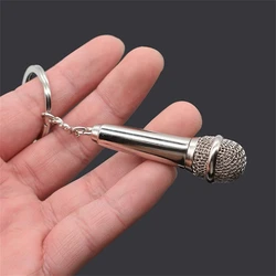 Metal Hip-hop Microphone Keychain for Women Men Mini Microphone Key Ring Car Key Holder Funny Singer Gift Handbag Accessories