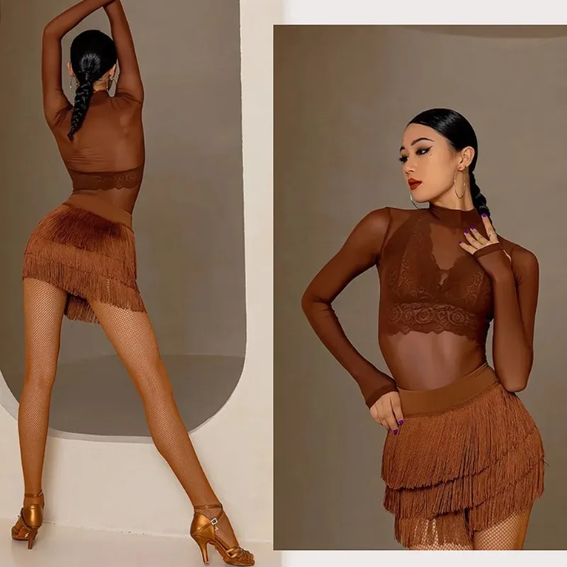 

Latin Dance Skirt Women Asymmetrical Fringe Short Skirt Salsa Belly Dance Costume