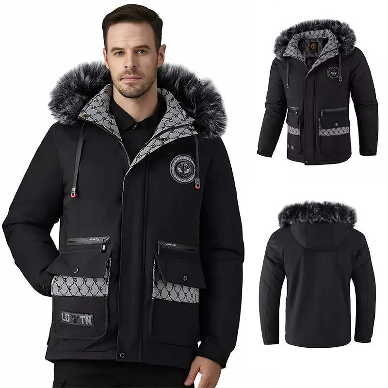 

Men's Winter Padded Thickened Fashion Trend Cotton Hooded Jacket Outdoor Waterproof Windproof Thick Coat Casual Loose Jackets