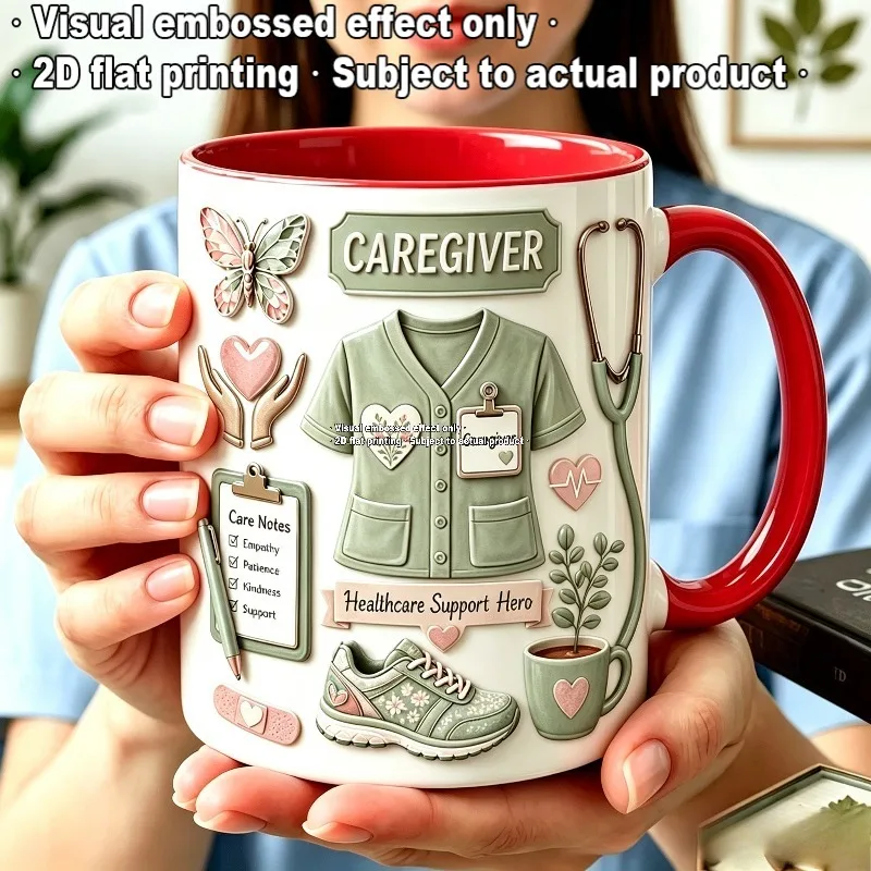 Personalized Caregiver Theme Ceramic Mug 11oz Custom Name 2D Flat Print Gift for Caregiver Nurse Healthcare Worker Birthday Than