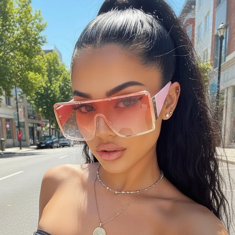 Futuristic Large Frame Sunglasses Internet-Famous Fashion Street Style Shield Thick-Rim Sunglasses  90165