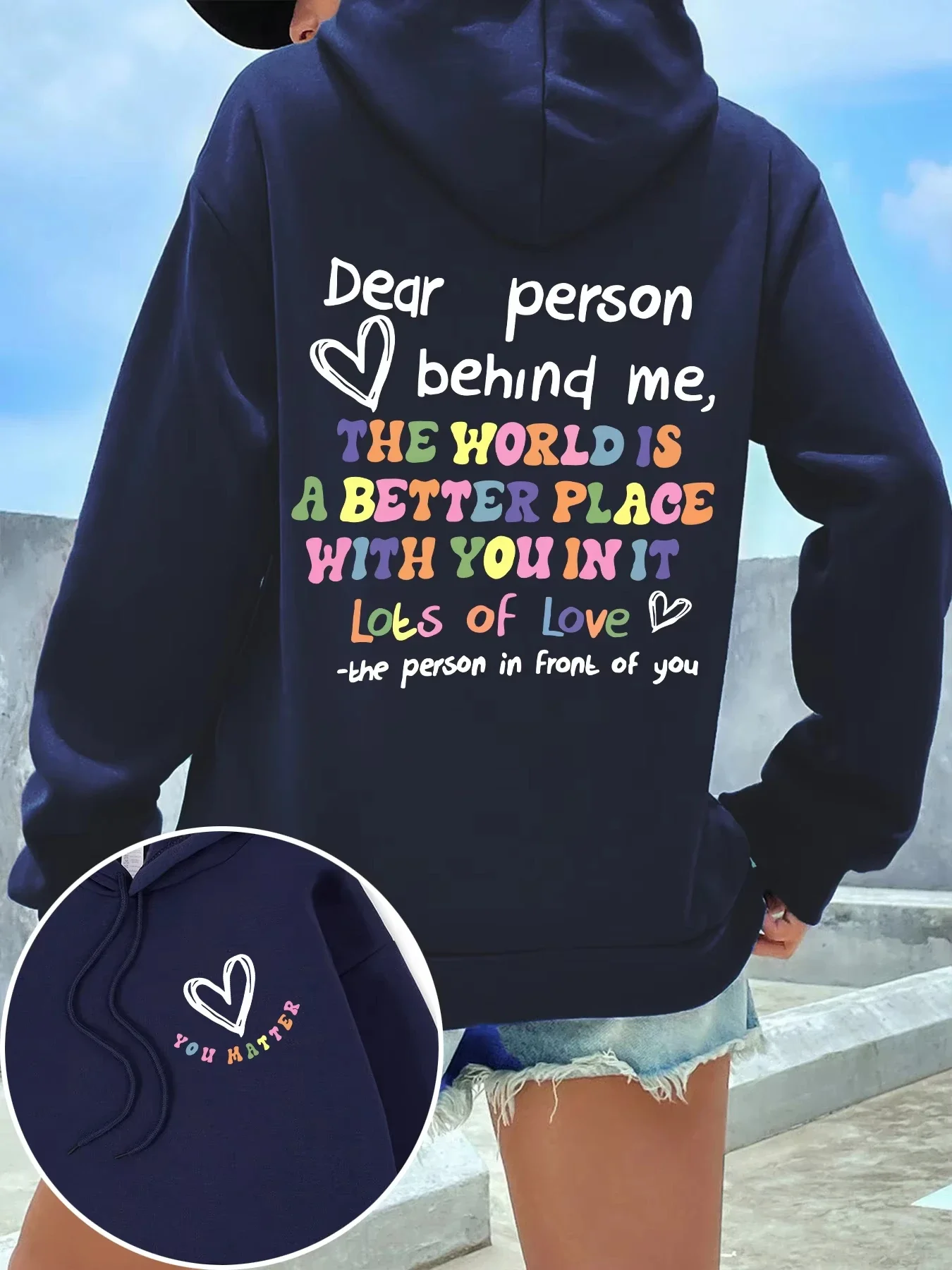 Loose hooded sweatshirts for men and women in autumn and winter, featuring heartwarming quotes from Dear Person in English