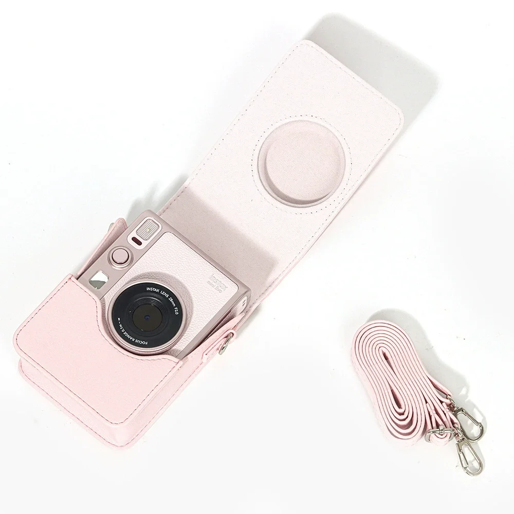 For Fujifilm Instax Mini EVO Camera Case Compact Storage Bag Waterproof Pink PU Leather Crossbody With Adjustable Strap