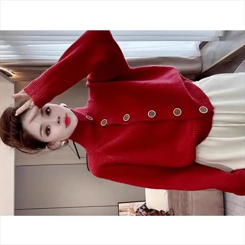 

2025 European Pink High Neck Sweater Women Autumn Winter Suitable Wearing Inside Outside Lazy And High-end Base Knit Cardigan