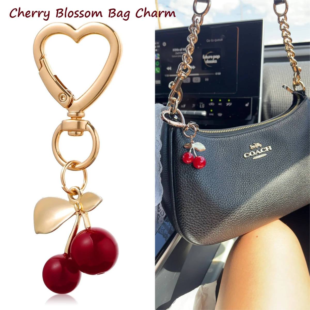 

Cherry Blossom Heart-Shaped Bag Charm DIY Handmade Handbag Accessory Keychain Romantic Women's Fashion Jewelry Love Token Gift