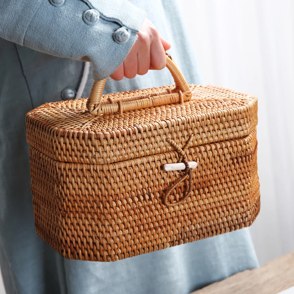 

Lightweight Rattan Storage Box Woven Basket for Home Decor Vegetable Fruit Organizer -Friendly Living Room Bedroom