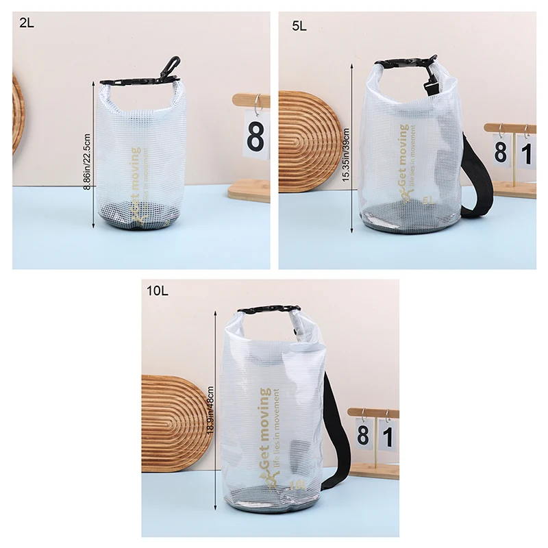 2L/5L/10L بولي كلوريد الفينيل مقاوم للماء حقيبة جافة حزمة شبكة حقيبة المحمولة الرياضة في الهواء الطلق السباحة حقيبة التخزين حزمة تجمع التجديف التخييم #6