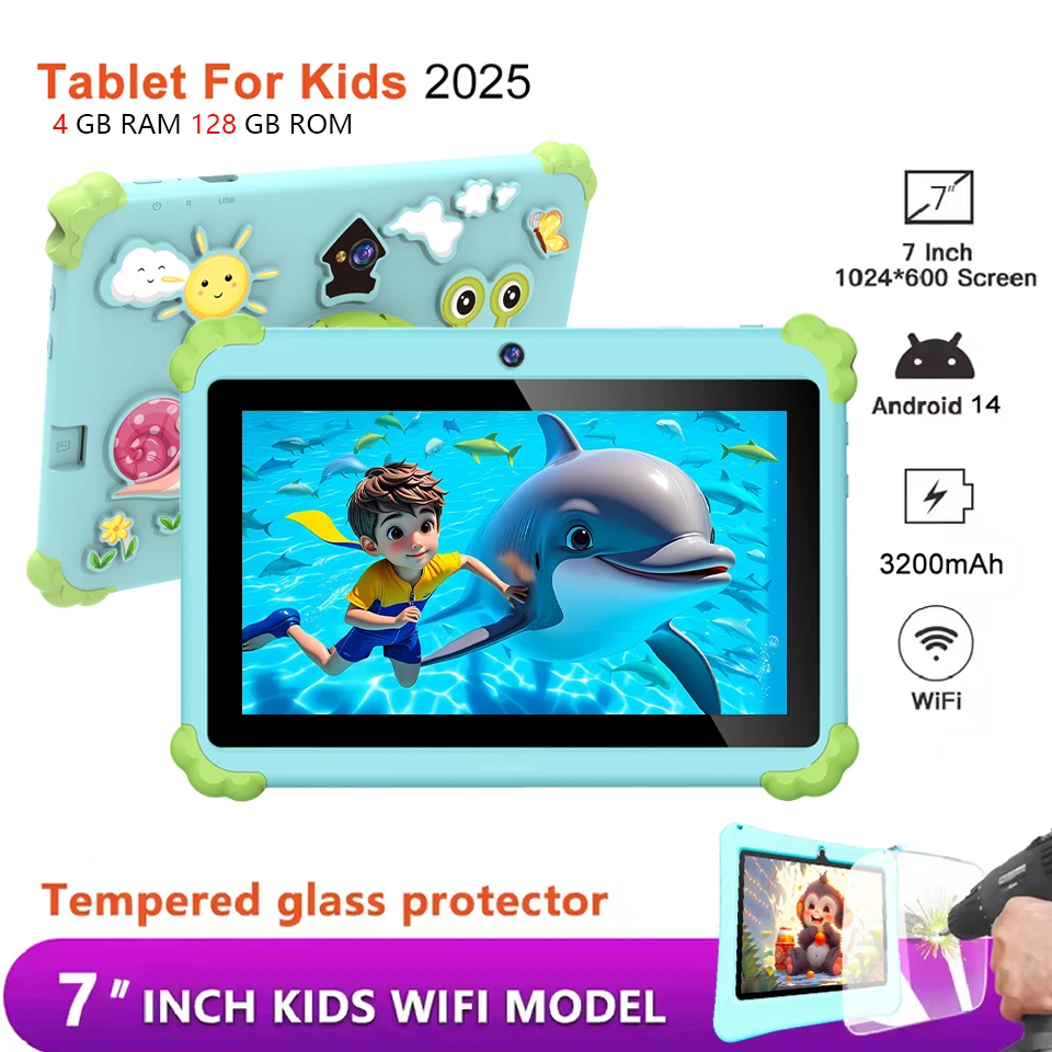 

7 Inch New Kids Tablet PC 5G Front Rear Cameras WiFi 4+128GB Android 11 For Children Gifts 3200mAh Educational Learning Tablets