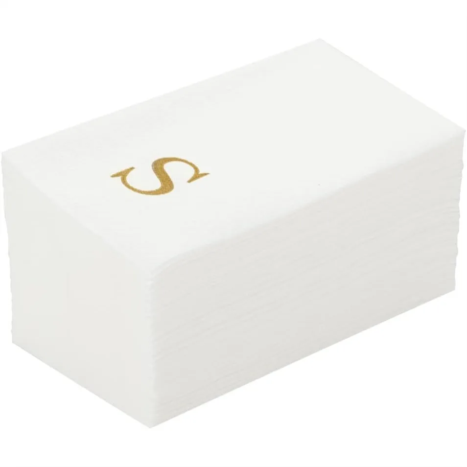 

Linen-Feel Guest Towels with Gold Letter S, 50 Count Disposable Hand Napkins for Parties and Events