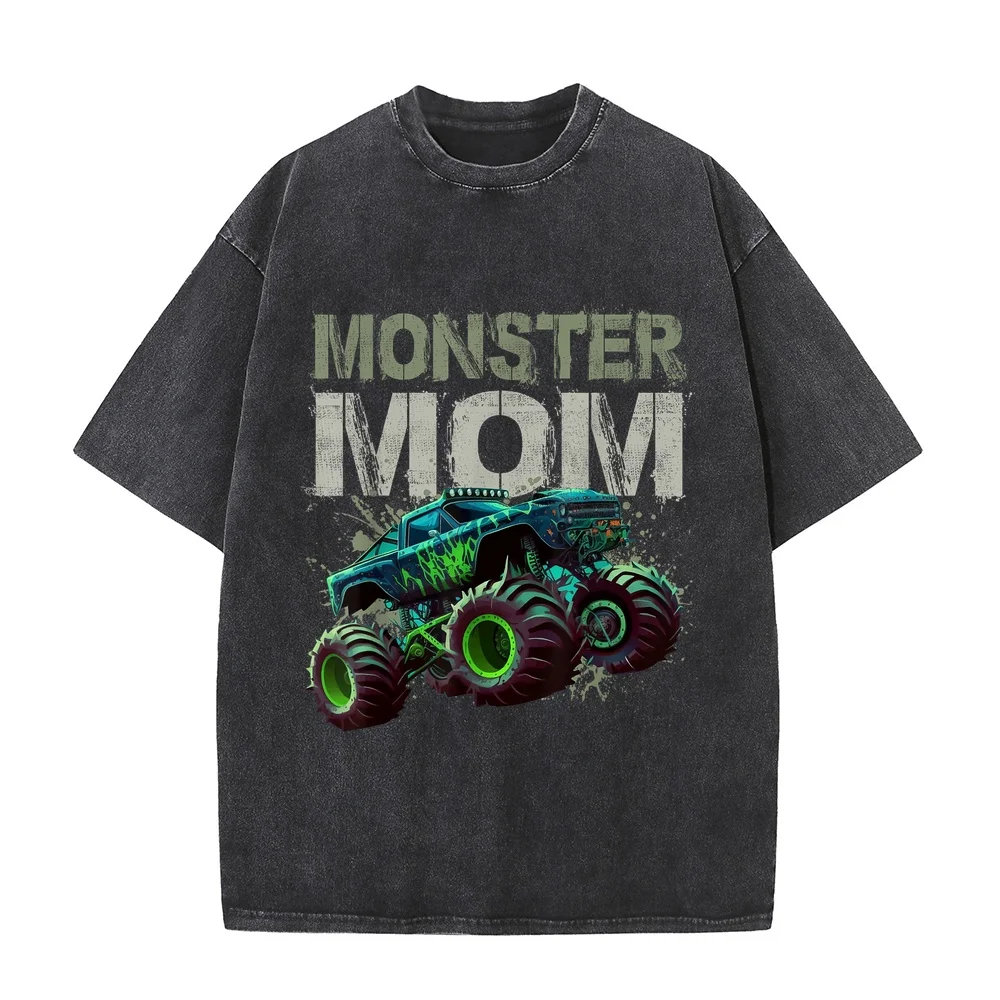 Monster Truck Mom Family Matching Lovers T-Shirt 일본애니 Green 100 Cotton Tee Graphic Humor Shirt Short Sleeve Summer Top Casual