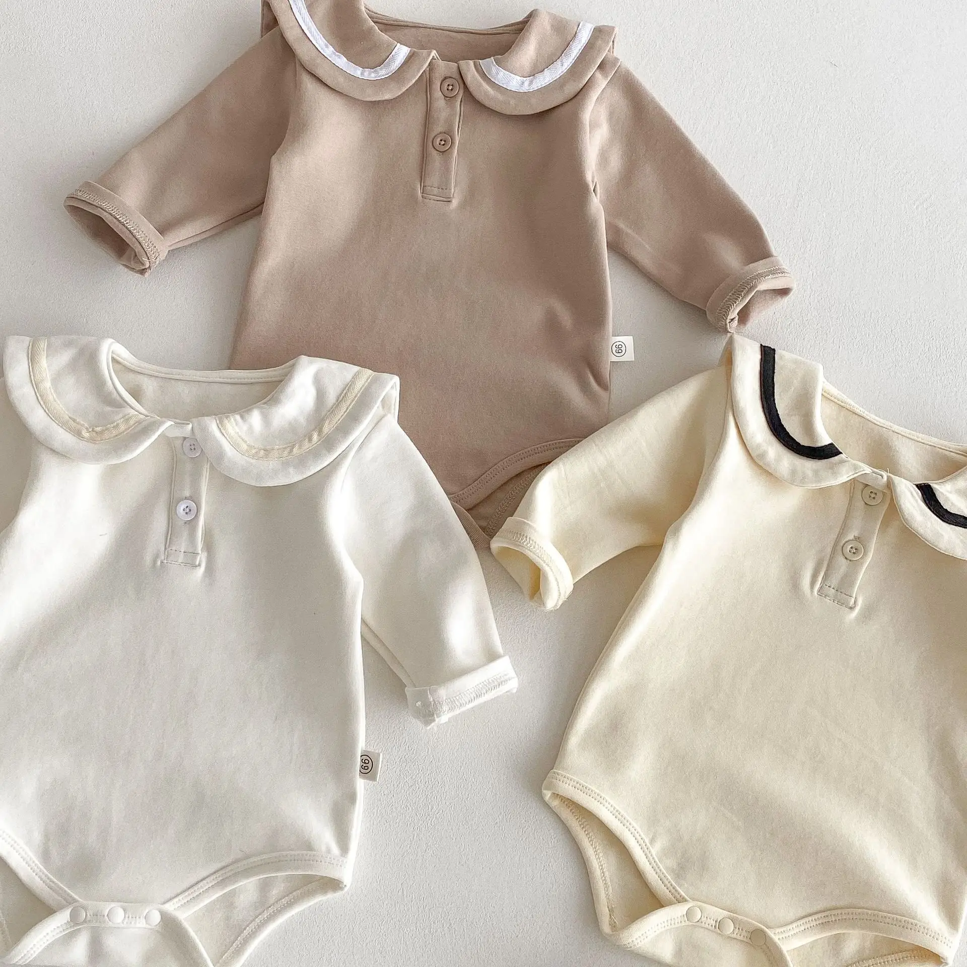 2025 Autumn New Baby Girl Sailor Collar Bodysuit Newborn Long Sleeve Cotton Cute Lapel Jumpsuit Toddler Girl Clothes 0-24M