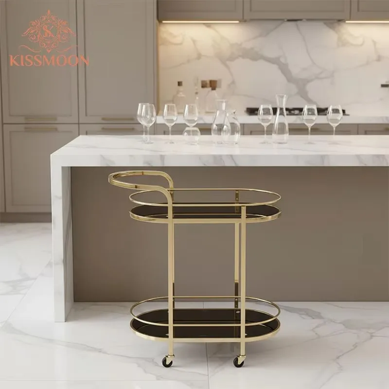 European-style Stainless Steel Three-layer Beverage Cart with Tempered Glass Hotel Dessert Cakes Delivery Trolleys