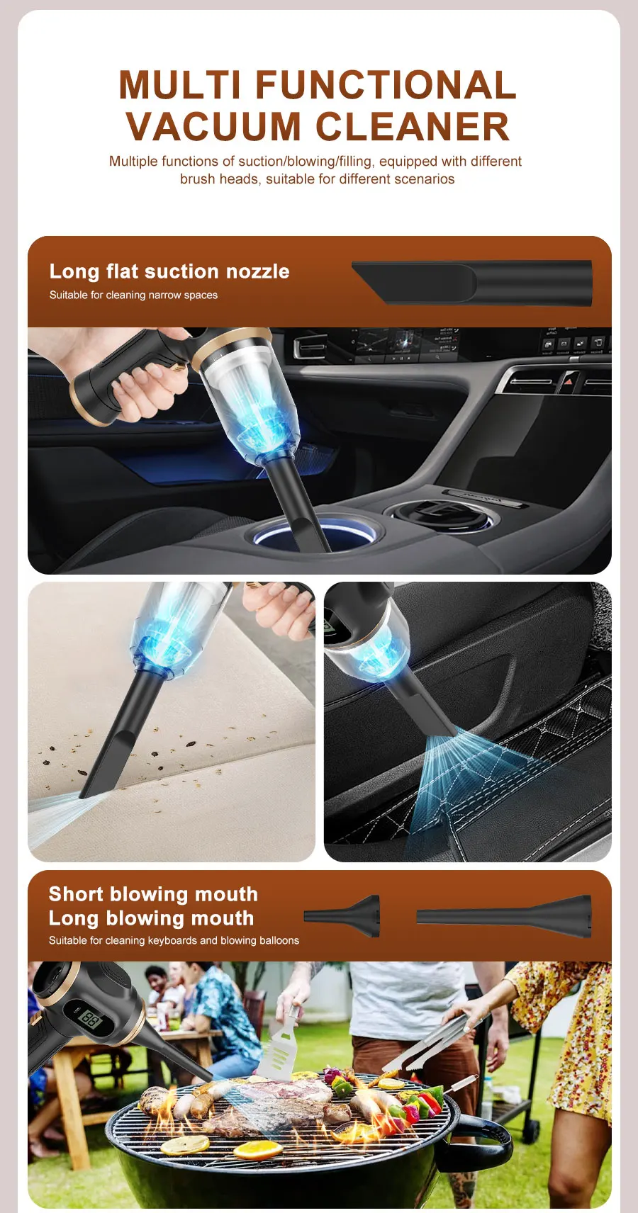 BELIBUY 2-in-1 Auto-Staubsauger und Gebläse, Hochleistungs-Saugfunktion zur Reinigung von Autositzen/Matten/Kofferraumstaub, Tragbar – Detail 7