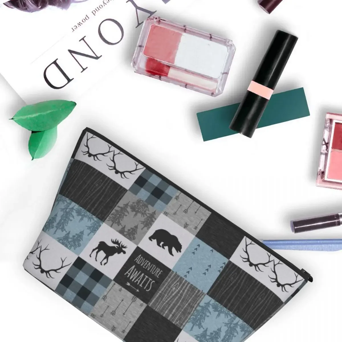 Travel Adventure Awaits Patchwork Blue Toiletry Bag Plaid Cosmetic Makeup Organizer for Women Beauty Storage Dopp Kit Case image 5