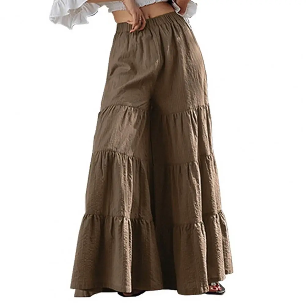 Pantalones de pierna ancha para mujer, falda en capas, pantalones coloridos, falda Vintage, longitud hasta el tobillo, Color puro