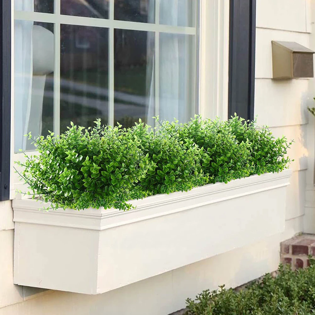 

12pcs Artificial Greenery Plants Outdoor Fake Plastic Shrubs Grass Eucalyptus Stems For Garden Porch Patio Vivid Ferns Desktop