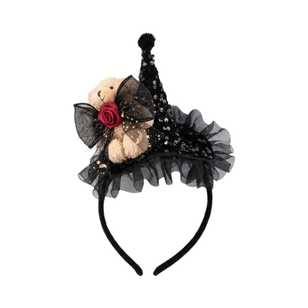 Funny Lace Halloween Witch Hat Hair Hoop Bow Cartoon Halloween Party Hair Band Party Decor Hat Flower Halloween Headband Lady