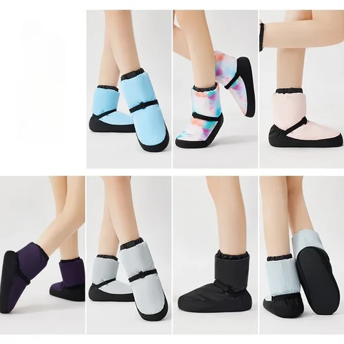 Imagen 1 del producto Bota de calentamiento para mujer, zapatilla, zapato de baile con correa, suela de PVC cálida, zapatos de entrenamiento para práctica de invierno, talla grande