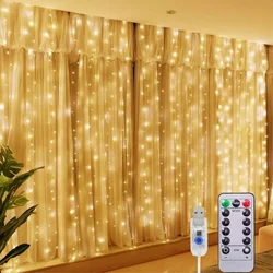 Curtain LED String Lights With Remote Control 3/6M Bedroom Holiday Wedding Christmas Outdoor Decoration Fairy Garland Lamp