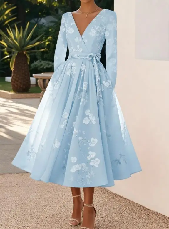 

Autumn Elegant Temperament, Light Luxury, Niche High-End Banquet Evening Dress, Women's Deep V-Neck Waist Cinched A-Line Dress