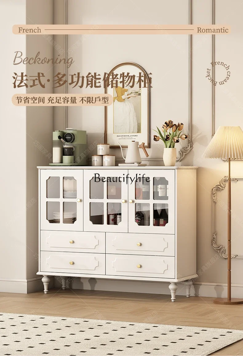 

yj7 French-style Living Room Wall-mounted Sideboard Glass Door Sofa Storage Cabinet for Small Apartments
