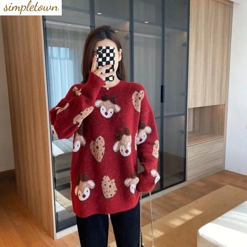 

Autumn and Winter 2023 Korean Edition New Jacquard Bear Christmas Sweater Women's Loose Plush Lazy Knitted Sweater Trend