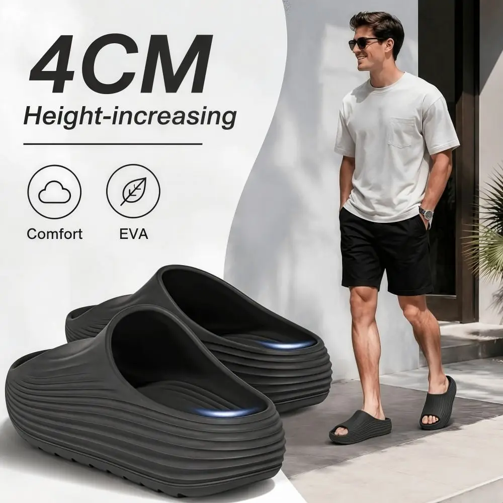 New Height-increasing Thick Heel Slippers 4CM Sole EVA Men's Slippers Anti-Slip Step Sensation Cool Slippers Indoor Outdoor