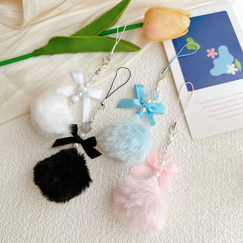 

Super Cute Bow Hairball Pendant Charms for IPhone/Samsung/Huawei Mobile Phone Case Strap Lanyards Keychain Headset Box Key Chain