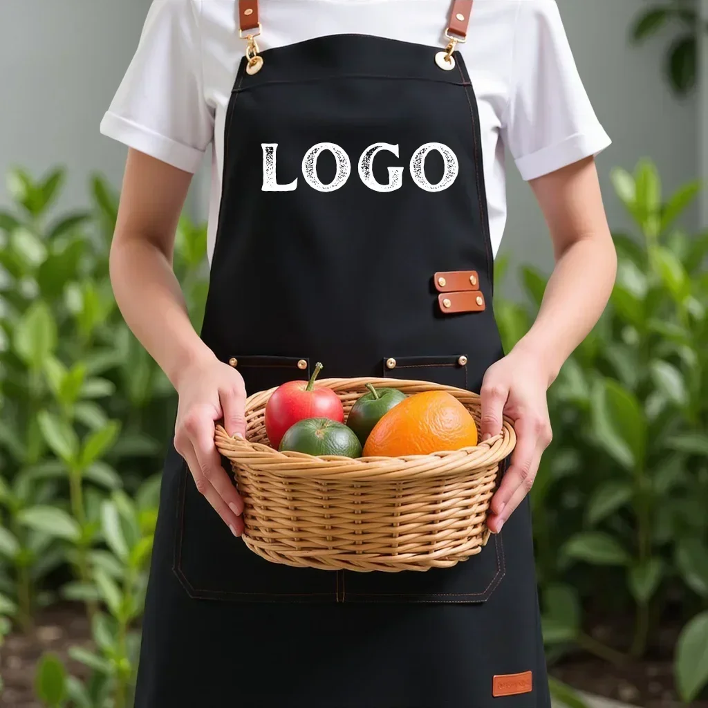 Kundenspezifische Logo-Arbeitsschürze, ölbeständige, verdickte Schürze mit Tasche für Restaurant, Schönheit, Friseur, Café, Kellner, Arbeitsuniform