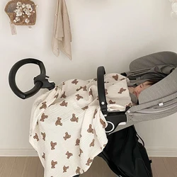 Mantas con estampado de oso para bebé, ropa de cama de muselina de algodón para recién nacido, envoltura de gasa, manta para dormir para niños y niñas, accesorios para bebés