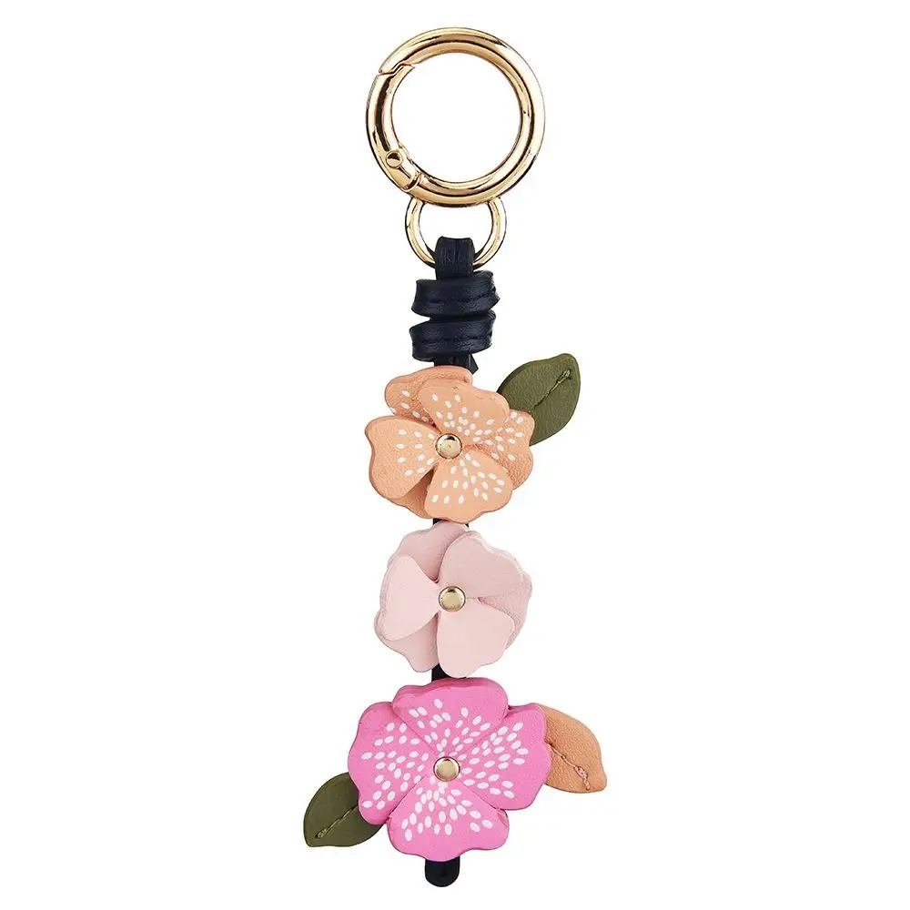 العصرية شماعات زهرة بولي Leather قلادة جلدية لوتس سيارة كيرينغ الجلود المفاتيح الإبداعية اليدوية حقيبة قلادة اكسسوارات السيارات #5