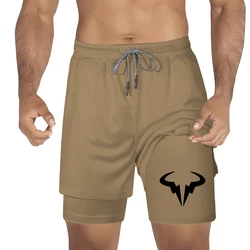 Pantalones cortos transpirables de doble capa para hombre, Shorts deportivos de secado rápido para entrenamiento, correr, pierna recta, tendencia de verano, novedad