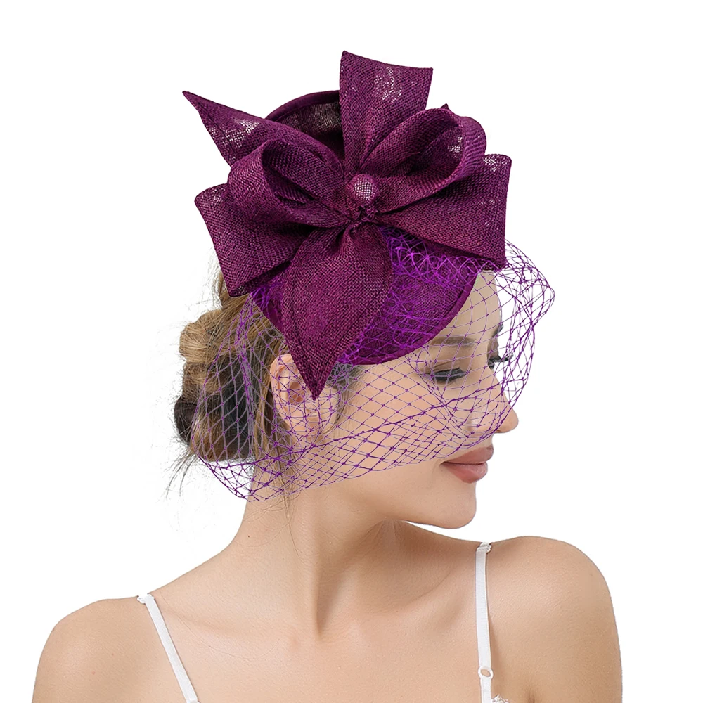 Classic Mesh Bowler Fascinator With Bridal Veil Ladies Convertible Headband Hair Clip Elegant Millinery Headpiece For Bridal Wed