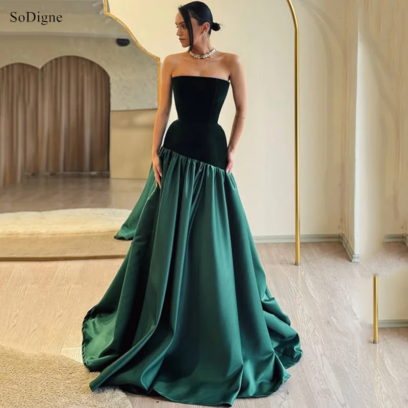 SoDigne-vestidos de noche elegantes de satén, corte en A, sin mangas, sin tirantes, drapeados, para ocasiones formales, vestidos de graduación