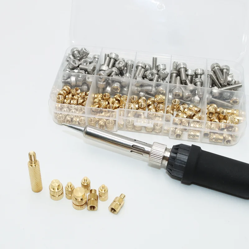 Heat Set Insert Tool M2 M3 M4 Soldering Iron Tip for 3D Printing Part Brass Insert Nut and Stainless Steel Hex Socket Screw Set