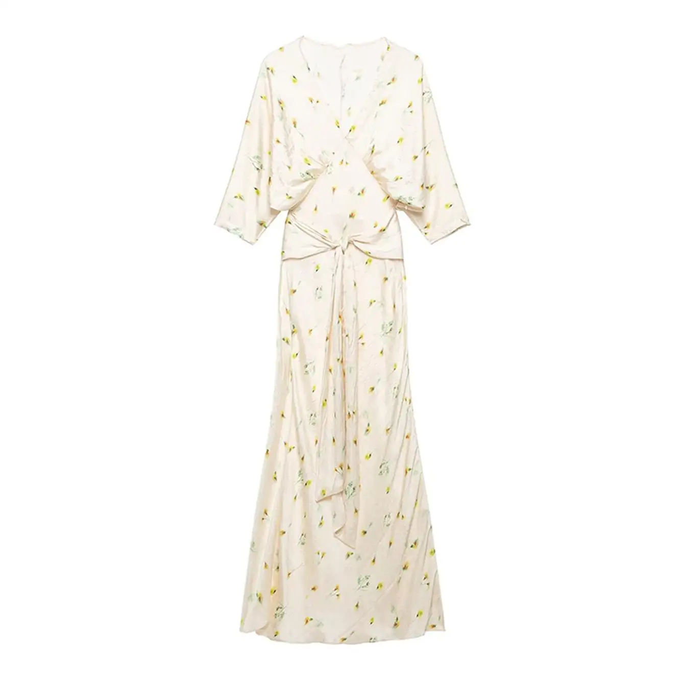 TFMLN Damen Blumenmuster Plissee-Partykleid Elegantes Hochgeschnittenes Fledermausärmel Figurbetontes Langes Kleid Damen Herbst Neue Mode Abendkleid – Detail 2