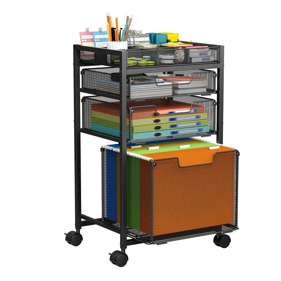 

File Cart with 3 Storage Drawers, Under Desk Filing Cabinet with DIY Divider, Hanging File Folder Organizer on Wheels, Fits A4 L