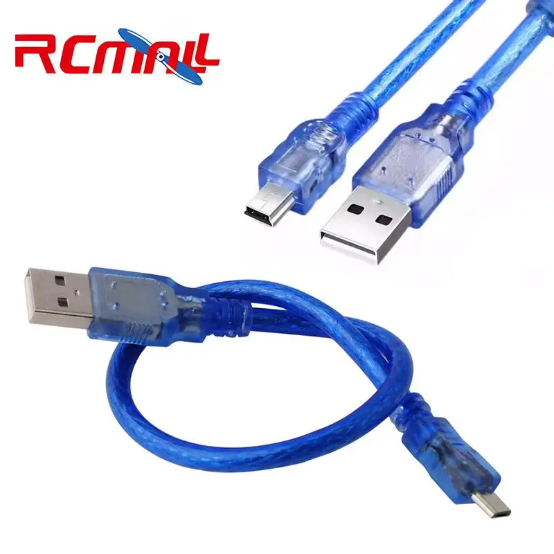 USB 2.0 Mini USB Cable 5 Pin T Type Data Cord 30cm Transparent Blue for Development Board PC Peripherals Accessory Tool Kit