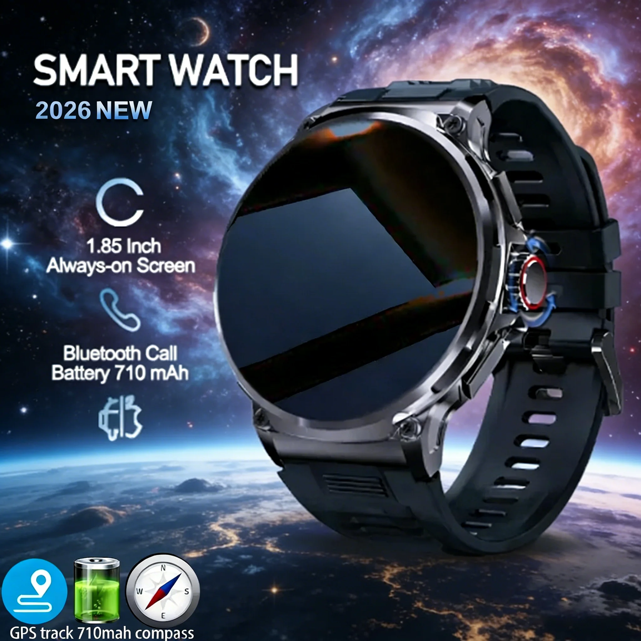 

2026 New 1.85 Inch Large Screen V69 Smart Watch Bluetooth Call Men's Sports Fitness Tracker Heart Monitor 710 mAh Men Smartwatch