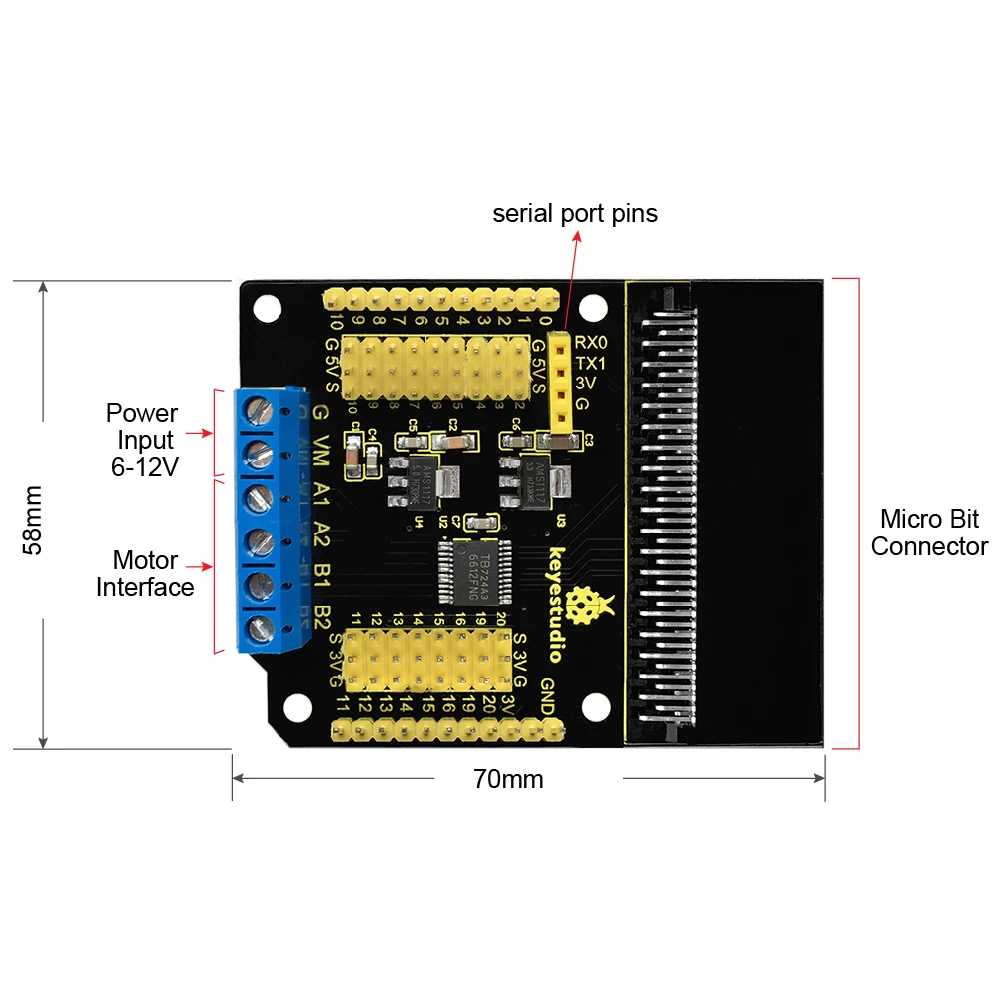 Placa de conexión de accionamiento de Motor Keyestudio para matriz LED Micro:Bit 5x5 y acelerómetro compatible con interfaz de programación gráfica PXT