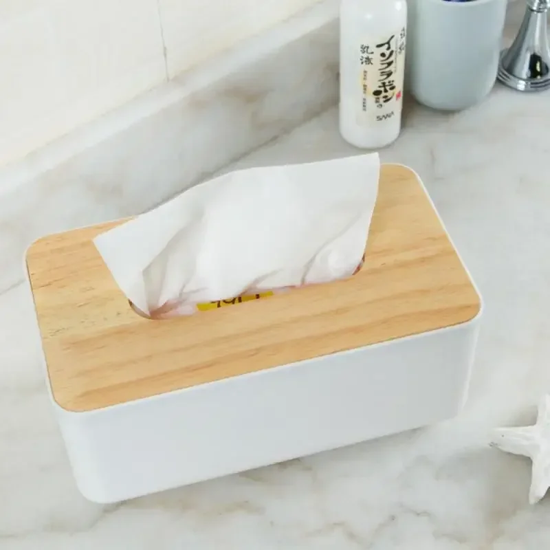 Tissue Box Wooden Cover Toilet Paper Box Solid Wood Napkin Holder Case Simple Stylish Tissue Paper Dispenser Home Car Decor