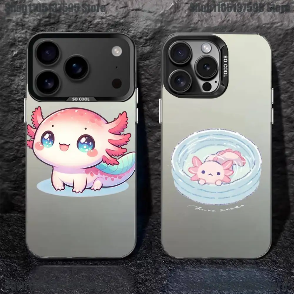 

Cute Axolotl Phone Case For iPhone 16,15,14,13,12,11,Pro,XS,Max,Plus,Mini,SE4,E Black Matte Shockproof Cover