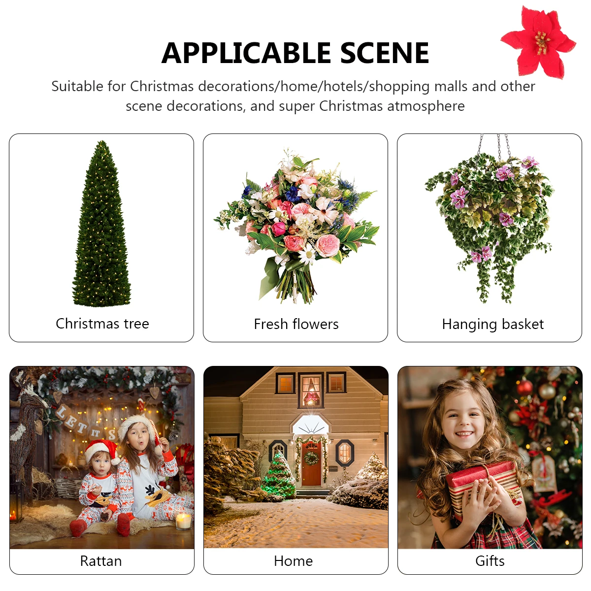 

24Pcs Christmas Cloth Simulation Flower Artificial Tree Ornaments Lightweight Reusable Decorative Props