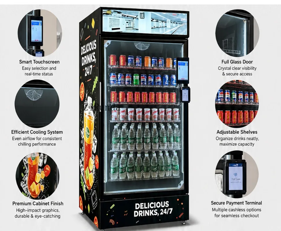 Máquinas de venda automática de lanches e bebidas com câmeras de inteligência artificial e sistemas de pagamento