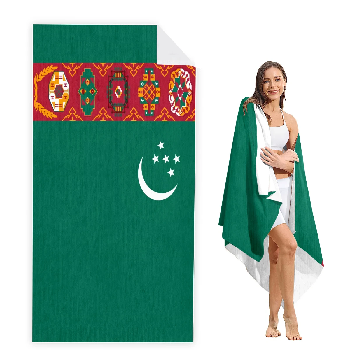 

Turkmenistan Flag Beach Towel Oversized, Super Absorbent Sand Free Thick Microfiber Beach Towel,Beach Towels for Kids