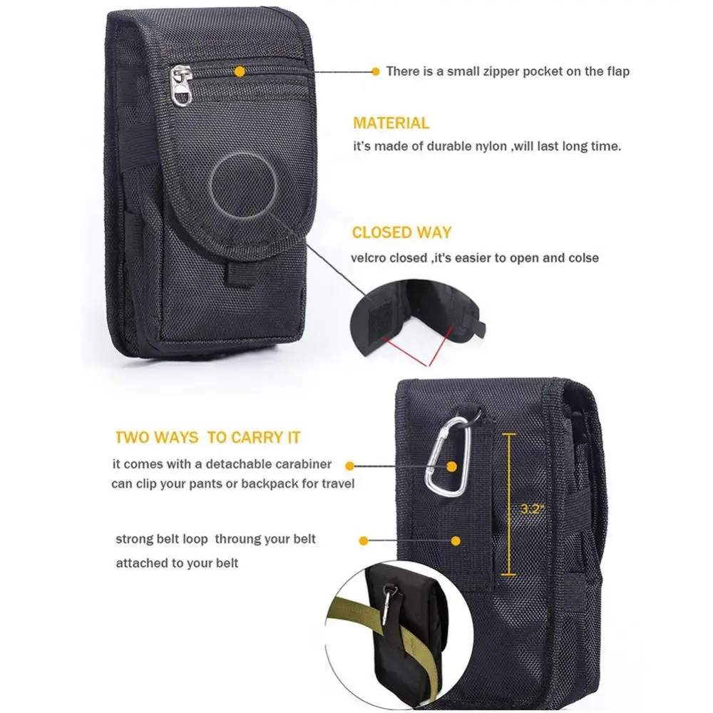 Cell Phone Pouch Holster Unisex Multi Pockets Phone Holder Belt Waist Bag Fanny Pack with Neck Strap