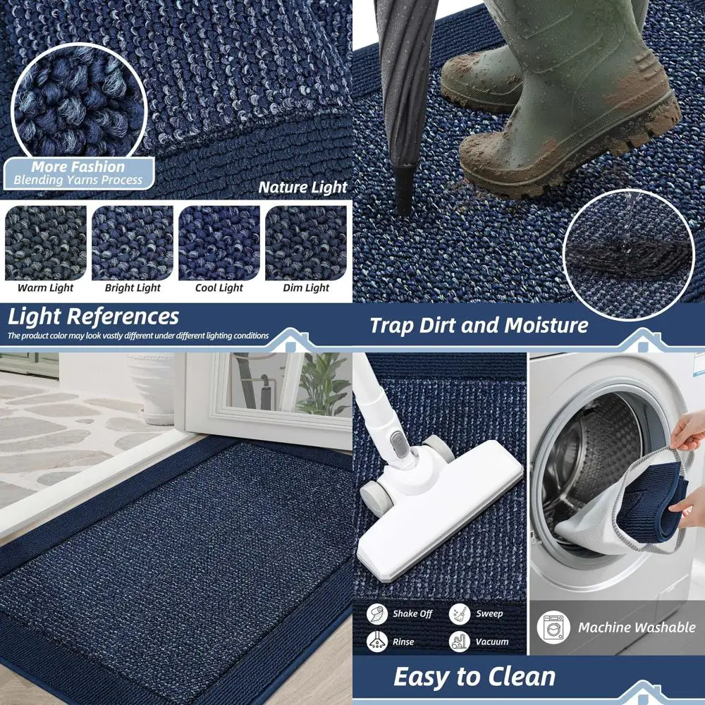 

36 x 60 Non-Slip Indoor Door Mat, Washable Dirt Trapper Rug, Absorbent Entryway Mat, Blue