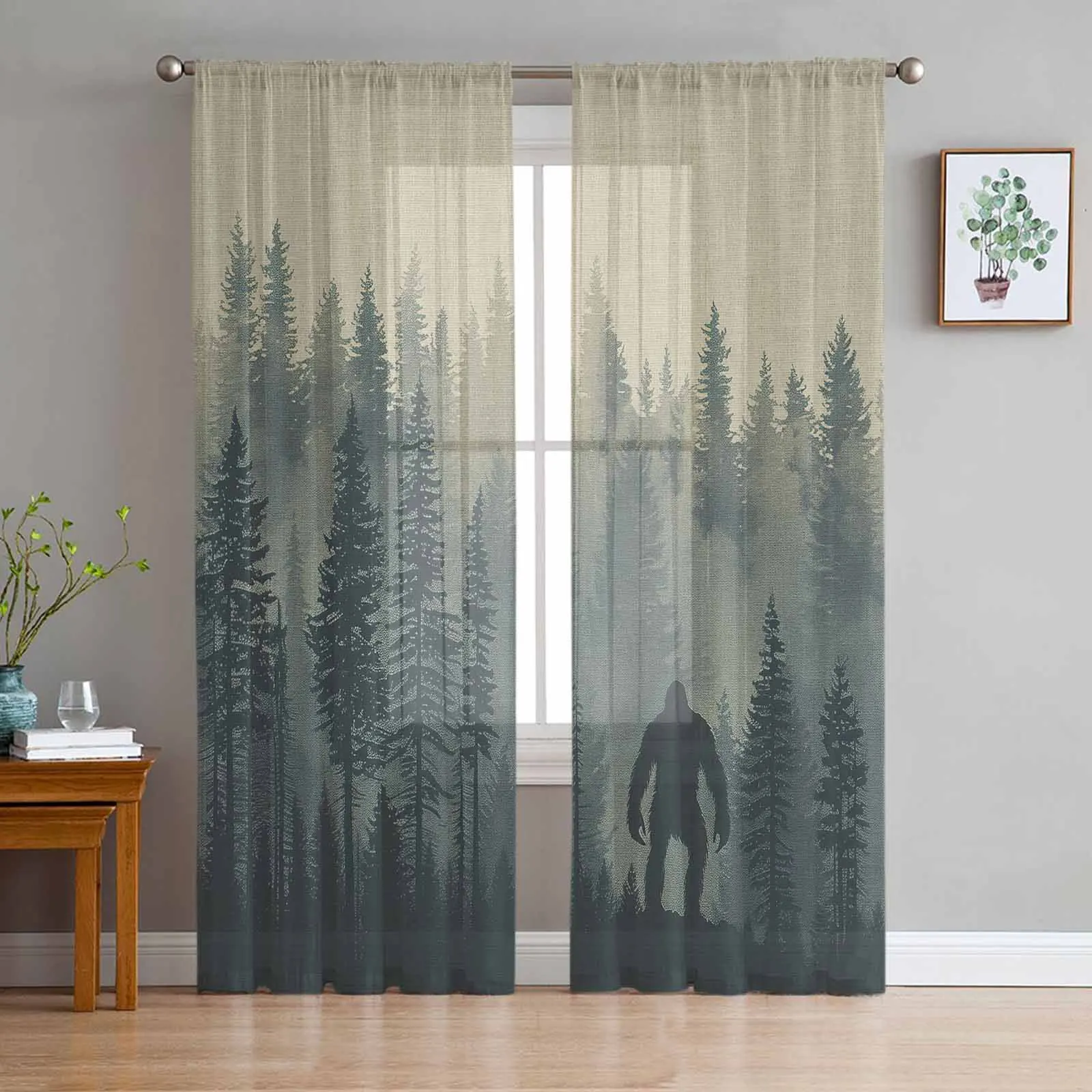 Forest Silhouette Gorilla Sheer Curtain Living Room Drapes Home Bedroom Voile Curtain Tulle Window Curtain