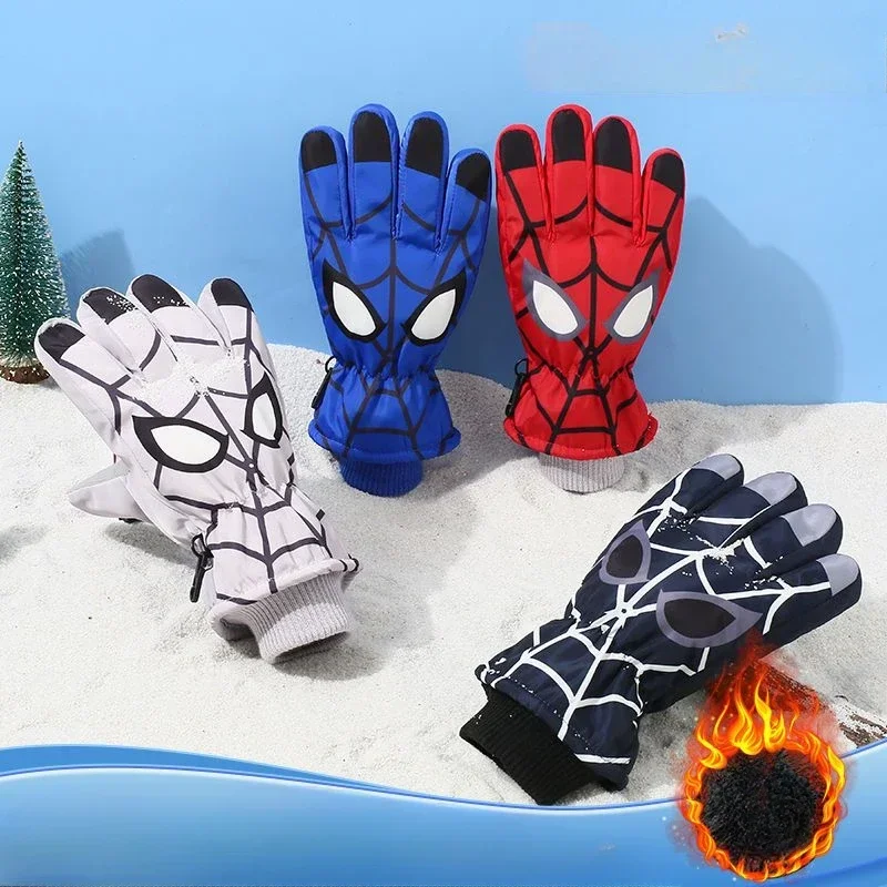 Marvel Spider-Man Children's Gloves Winter Boys' Warm Waterproof Ski Gloves Velvet Thickened Comfortable Gloves Kawaii Gift