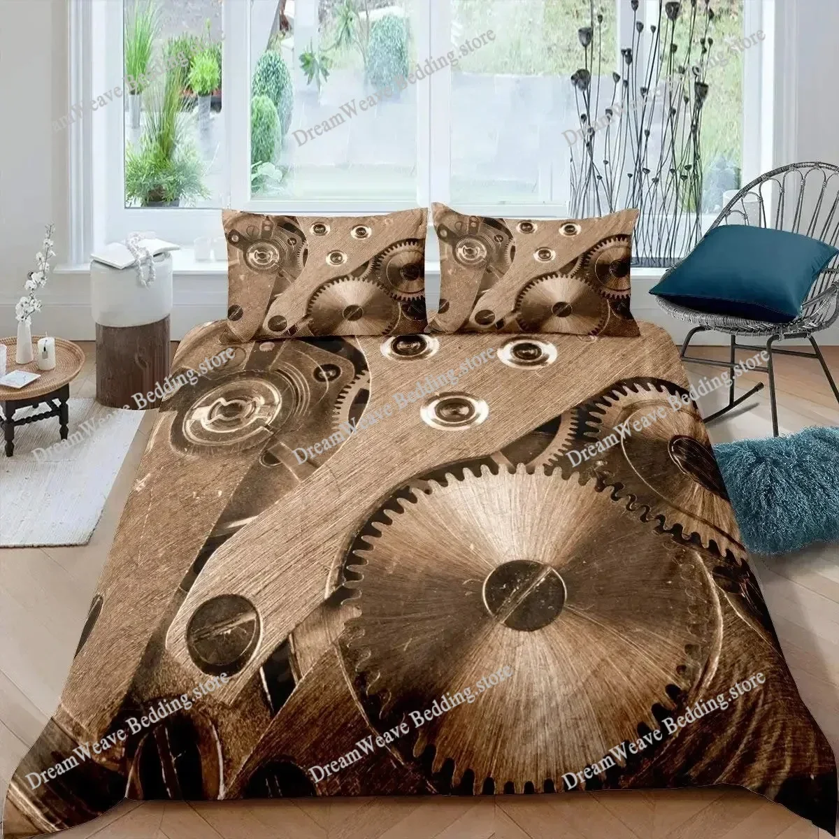 3D Print Ndustrial Gear Duvet Cover Set Queen Size Steampunk Style Locks Comforter Cover Boys Men Mechanical Device Bedding Set9